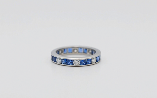 Platinum Diamond & Sapphire Ring, Size 6.5 - 4.7g