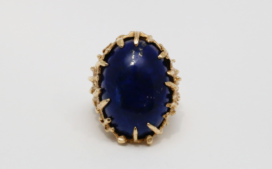 14k Yellow Gold Large Lapis Lazuli Ring, Size 5.75 - 25.0g