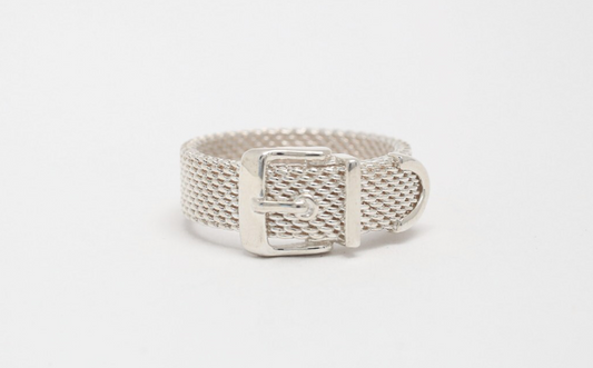 Tiffany & Co Sterling Silver Somerset Mesh Buckle Ring, Size 6.5 - 5.0g