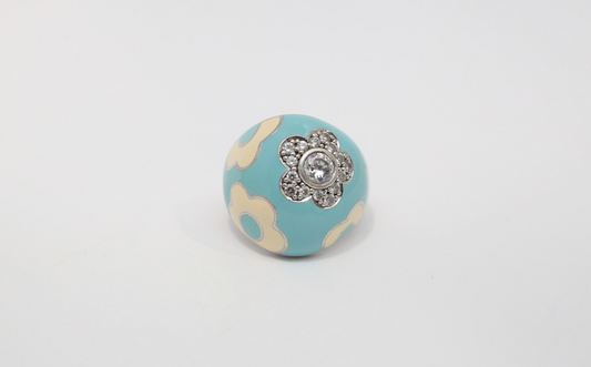 Belle a Toile Sterling Silver Enamel Ring, Size 8 - 14.1g