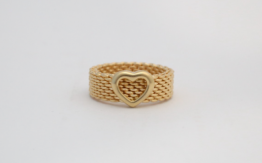 Tiffany & Co 18k Yellow Gold Heart Mesh Ring, Size 6 - 7.5g