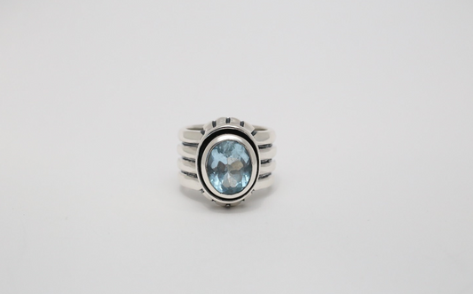 Sterling Silver Blue Topaz Ring, Size 8 - 17.6g