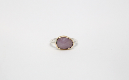 Sterling Silver & 18k Yellow Gold Pink Stone Ring, Size 6.25 - 3.1g