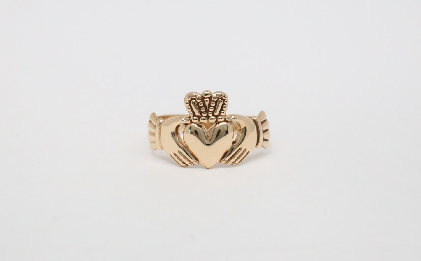 9k Yellow Gold Claddagh Ring, Size 12 - 5.1g
