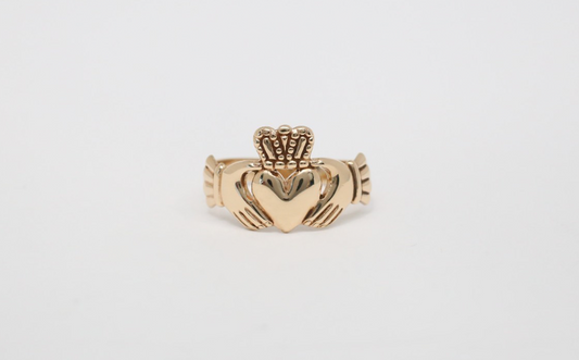 9k Yellow Gold Claddagh Ring, Size 12 - 5.1g
