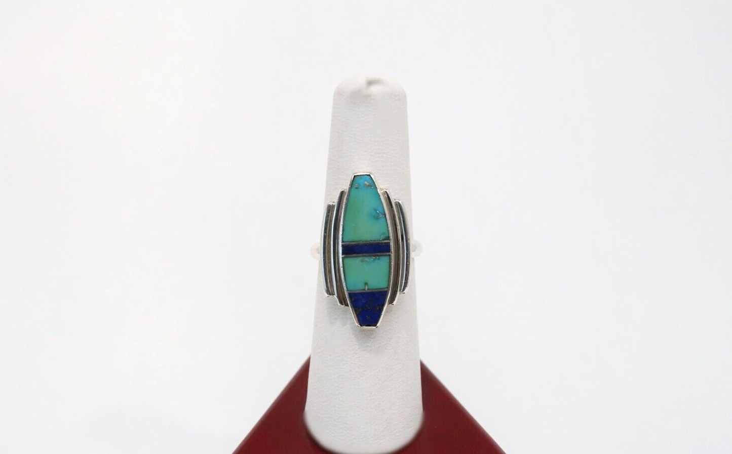 Vintage DD Sterling Silver Inlaid Ring, Size 7 - 7.1g