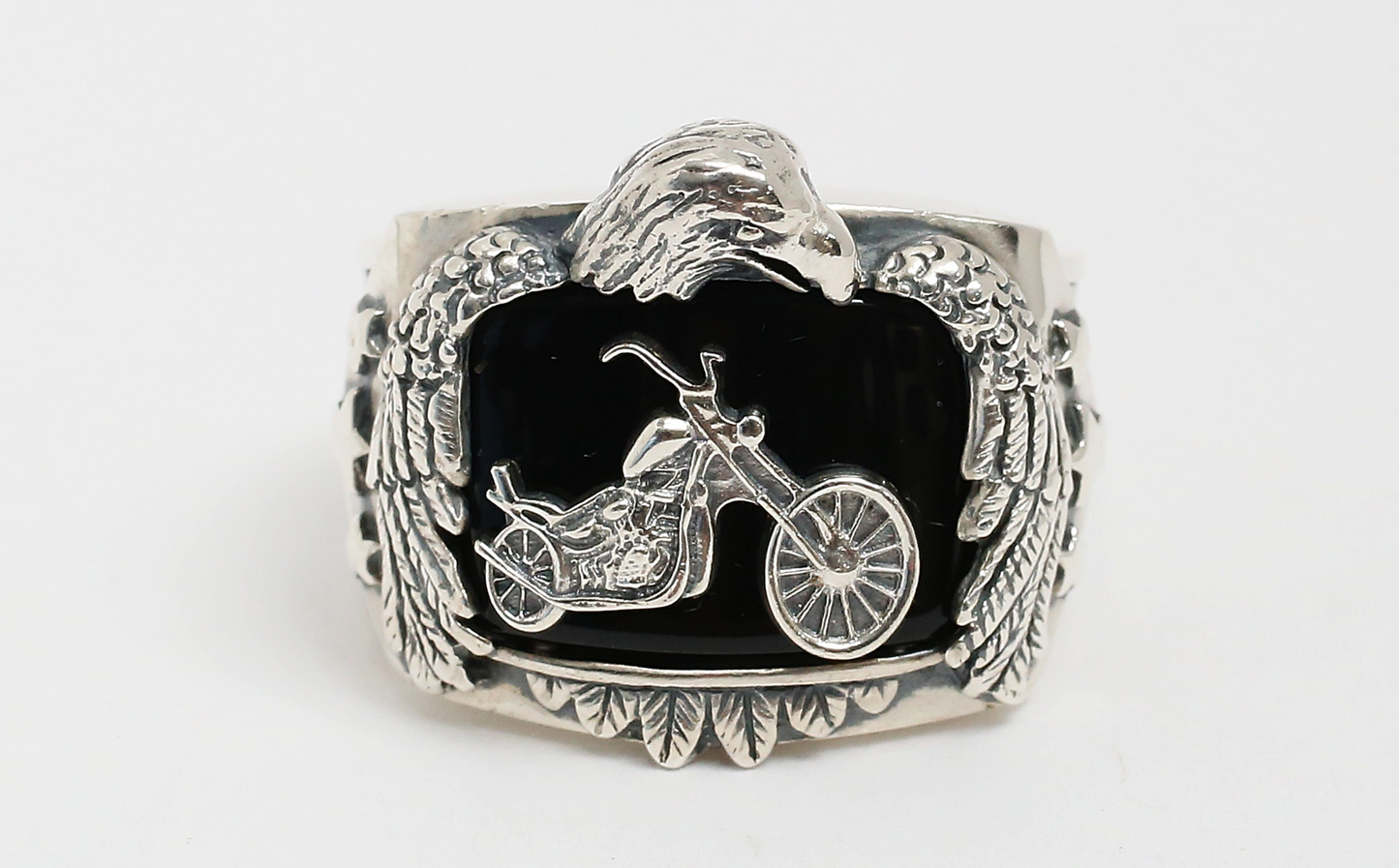 Sterling Silver Motorcycle Eagle Ring, Size 8 - 21.3g
