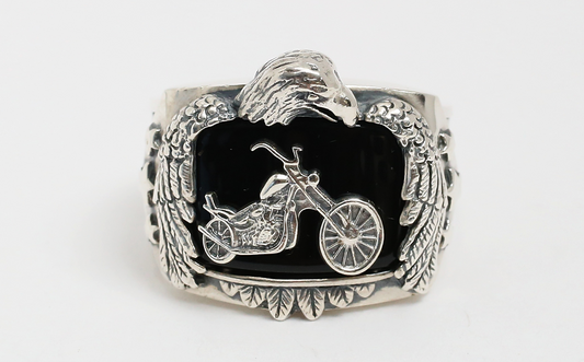 Sterling Silver Motorcycle Eagle Ring, Size 8 - 21.3g