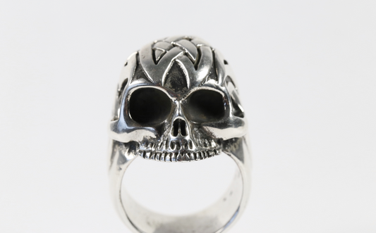 Sterling Silver Heavy Flame Skull Ring, Size 15 - 66.5g