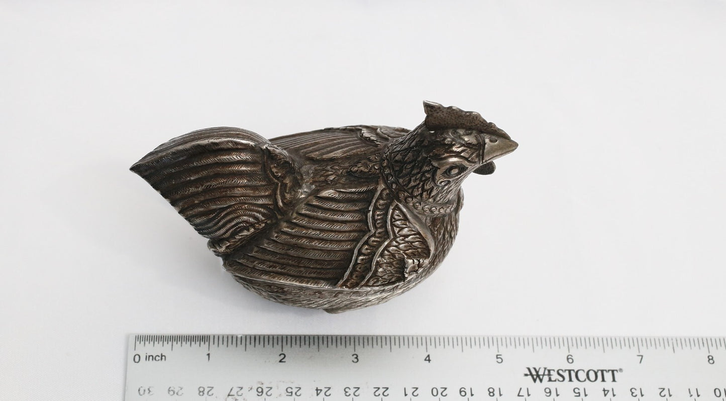 Vintage Sterling Silver Rooster Trinket Box, 119.5g
