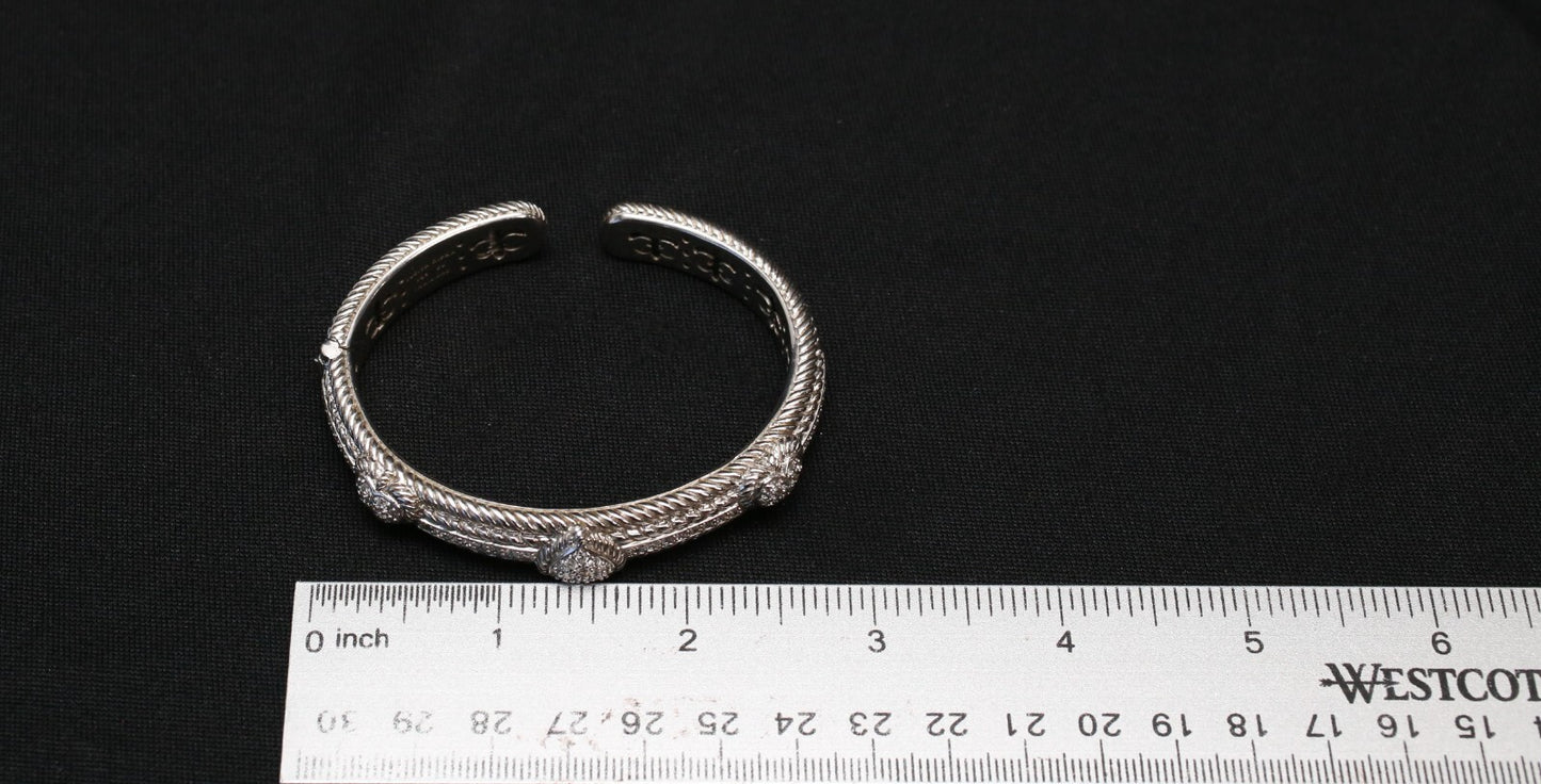 Judith Ripka Sterling Silver Heart Hinge Cuff & Heart Charm Necklace Set, 108.3g