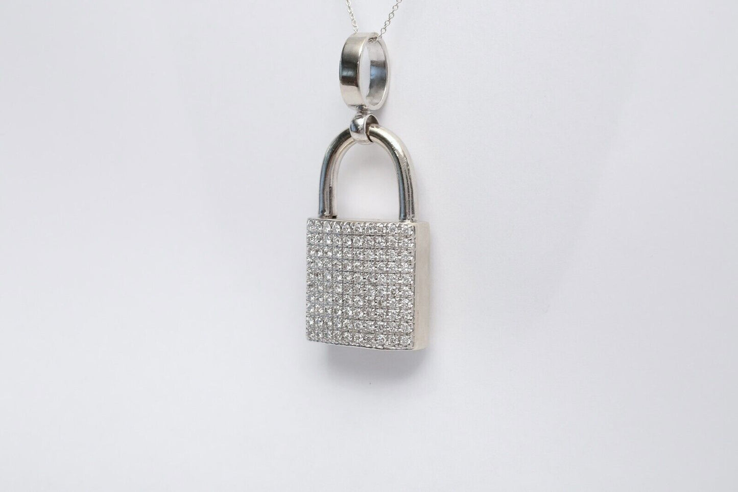 14k White Gold Diamond Padlock Pendant, 31.2g