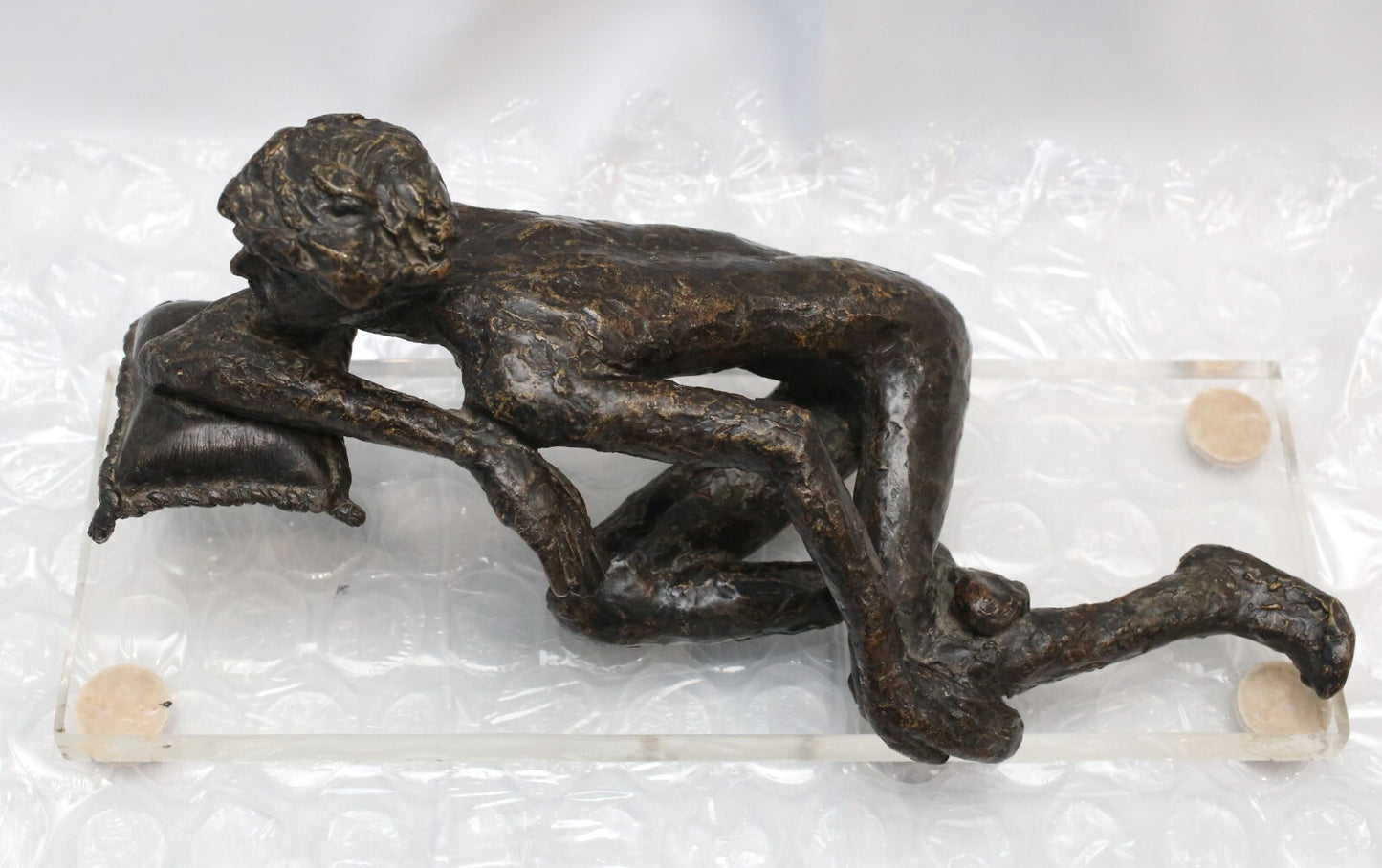 Victor Salmones "Boy on a Pillow" Bronze Sculpture