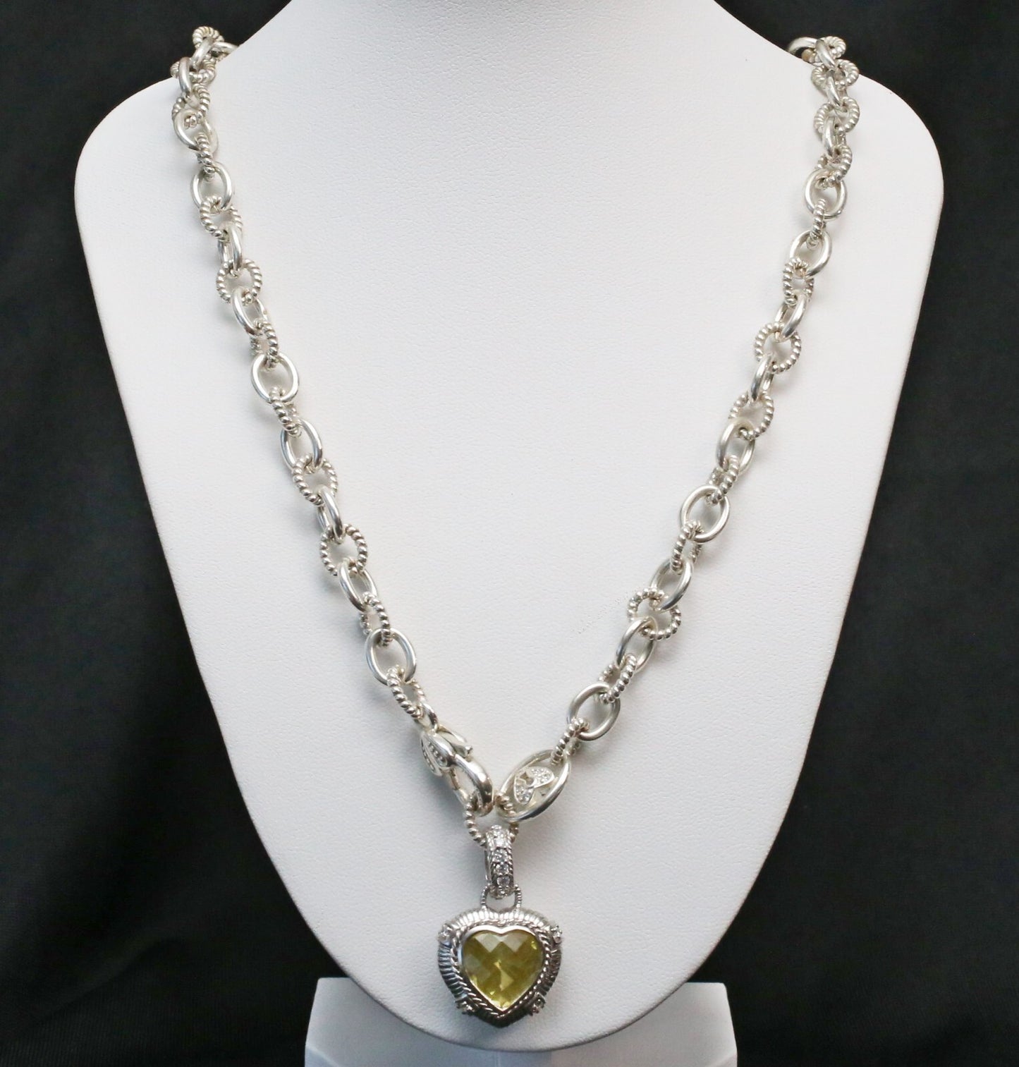 Judith Ripka Sterling Silver Heart Hinge Cuff & Heart Charm Necklace Set, 108.3g