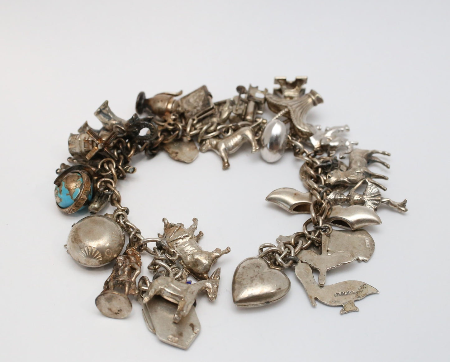 Vintage Silver Charm Bracelet, 6.75 inches - 59.5g
