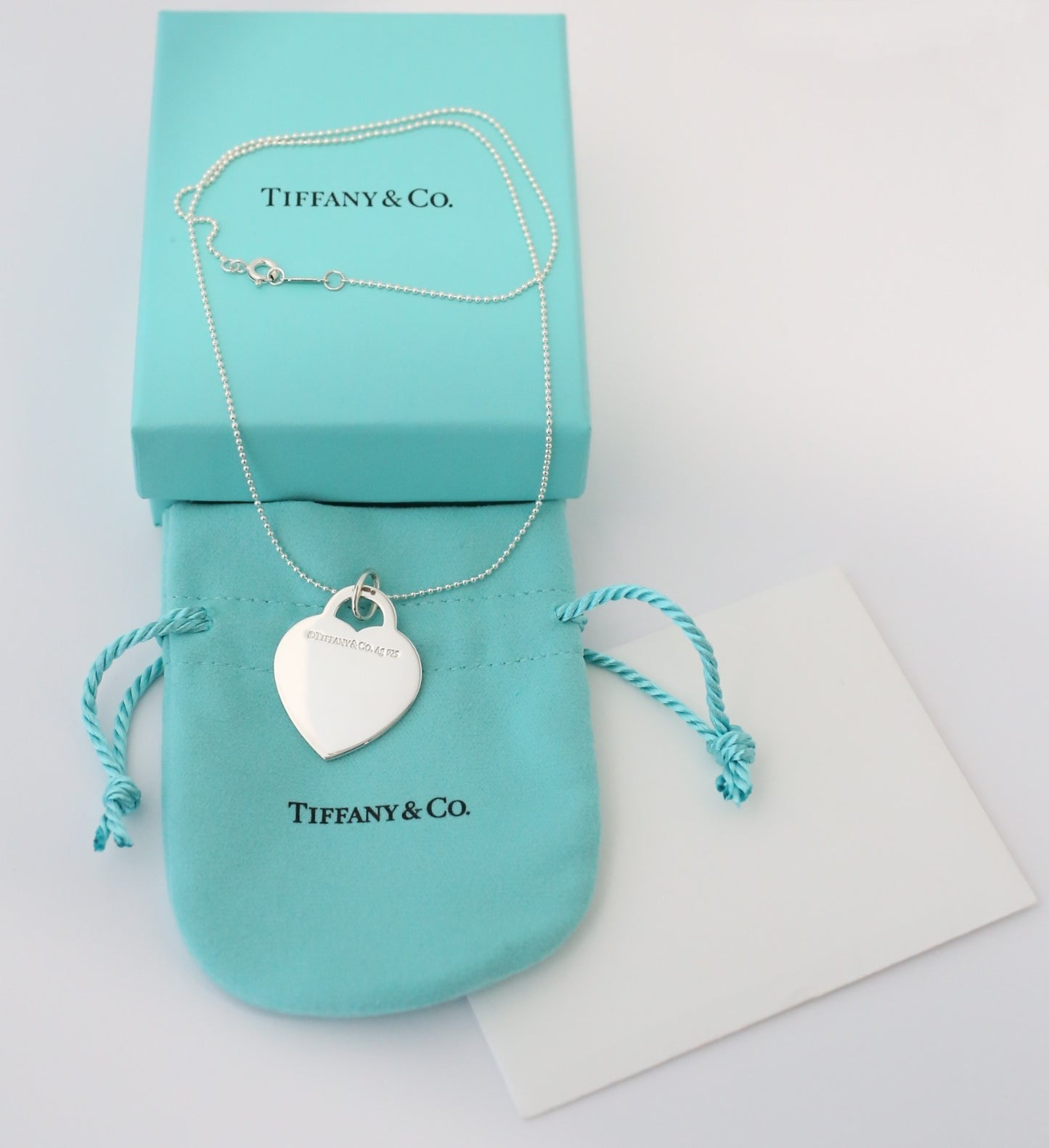 Tiffany & Co Sterling Silver Pink Enamel Border Heart Pendant Necklace, 18 inches