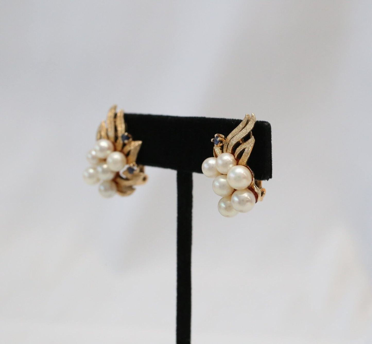 Vintage 14k Yellow Gold Pearl & Sapphire Earrings, 11.5g