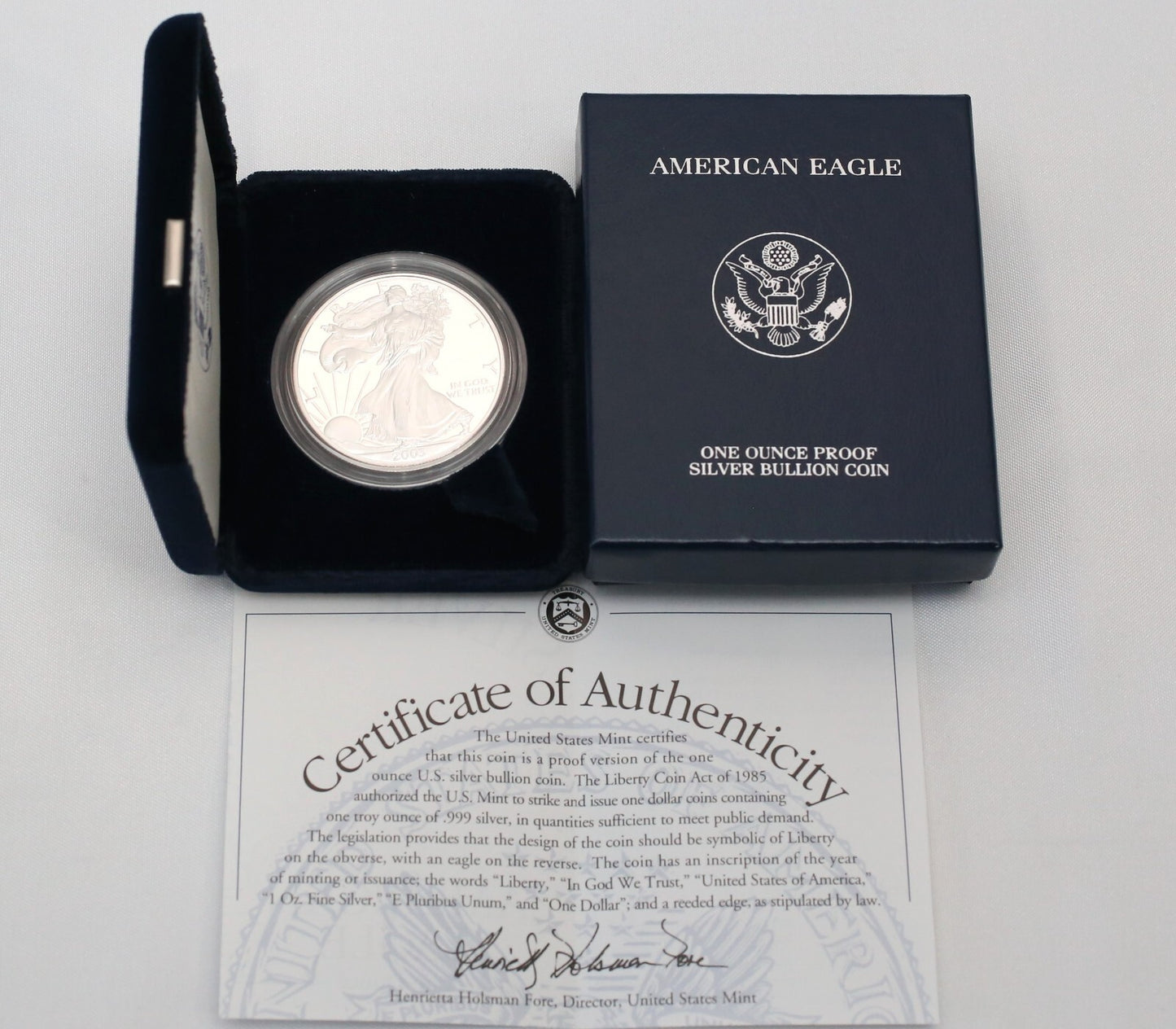 2003 W American Eagle 1oz Silver Proof Coin w/ Case, Box & COA