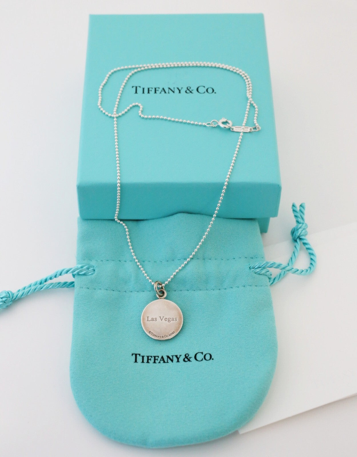 Tiffany & Co Sterling Silver Las Vegas Poker Chip Pendant Necklace, 18 inches
