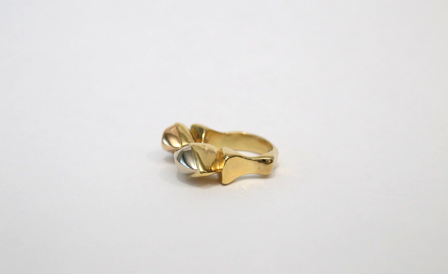 18k Tri-Gold Unique Asymmetrical Ring, Size 6.75 - 11.3g