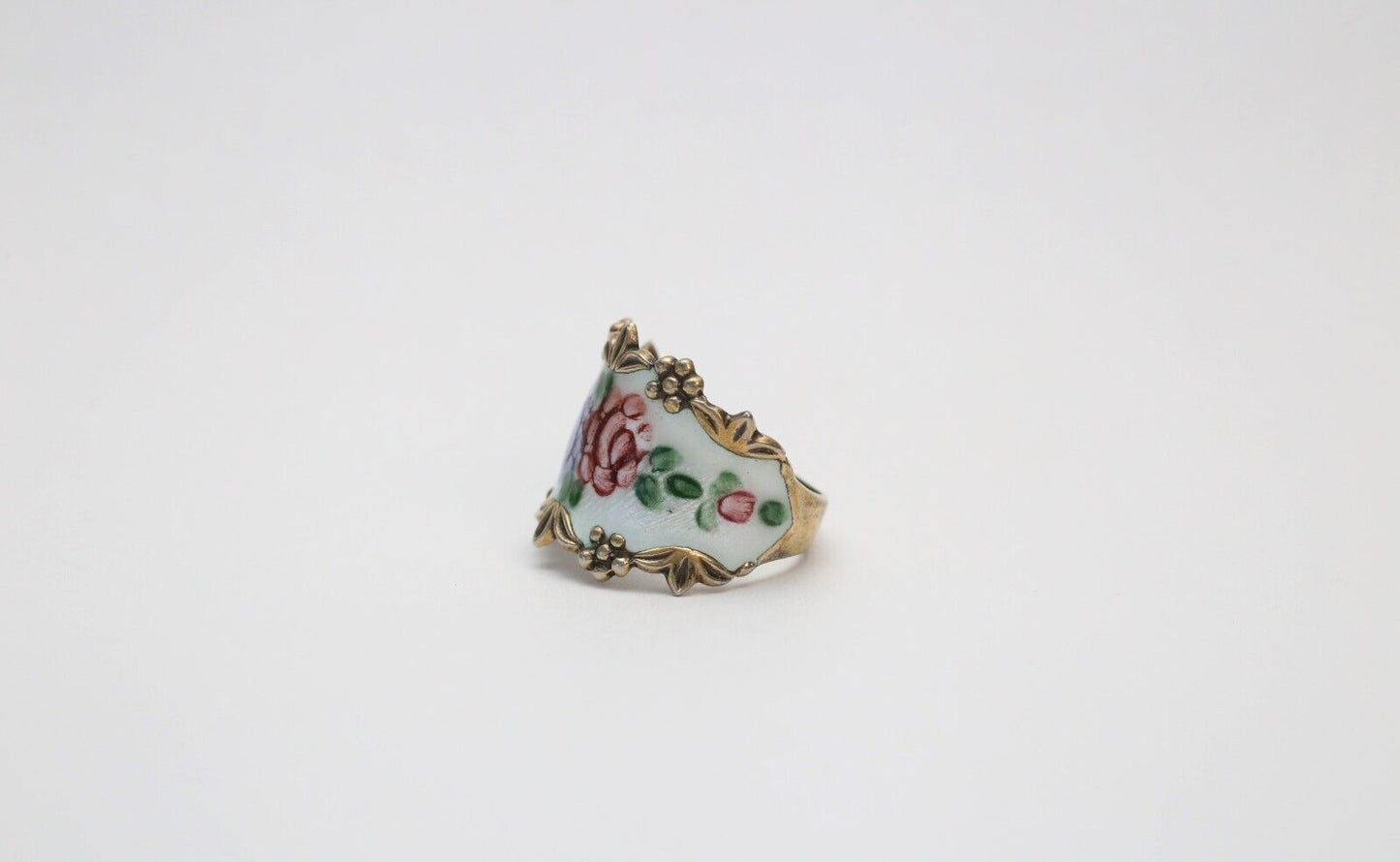 Vintage Sterling Silver Enamel Floral Ring, Size 7.25 - 6.6g
