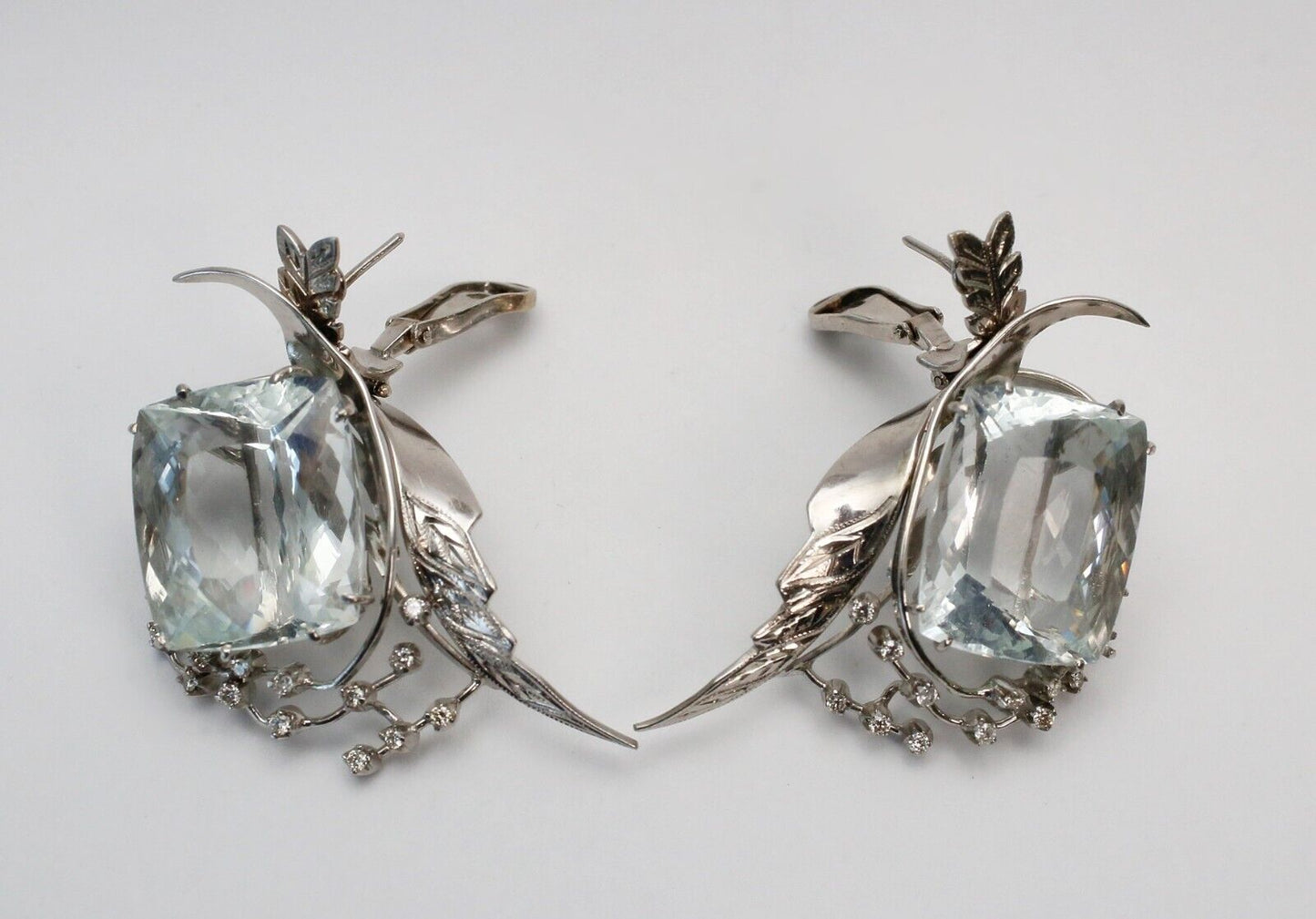 Vintage 18k White Gold Aquamarine & Diamond Earrings, 35.4g