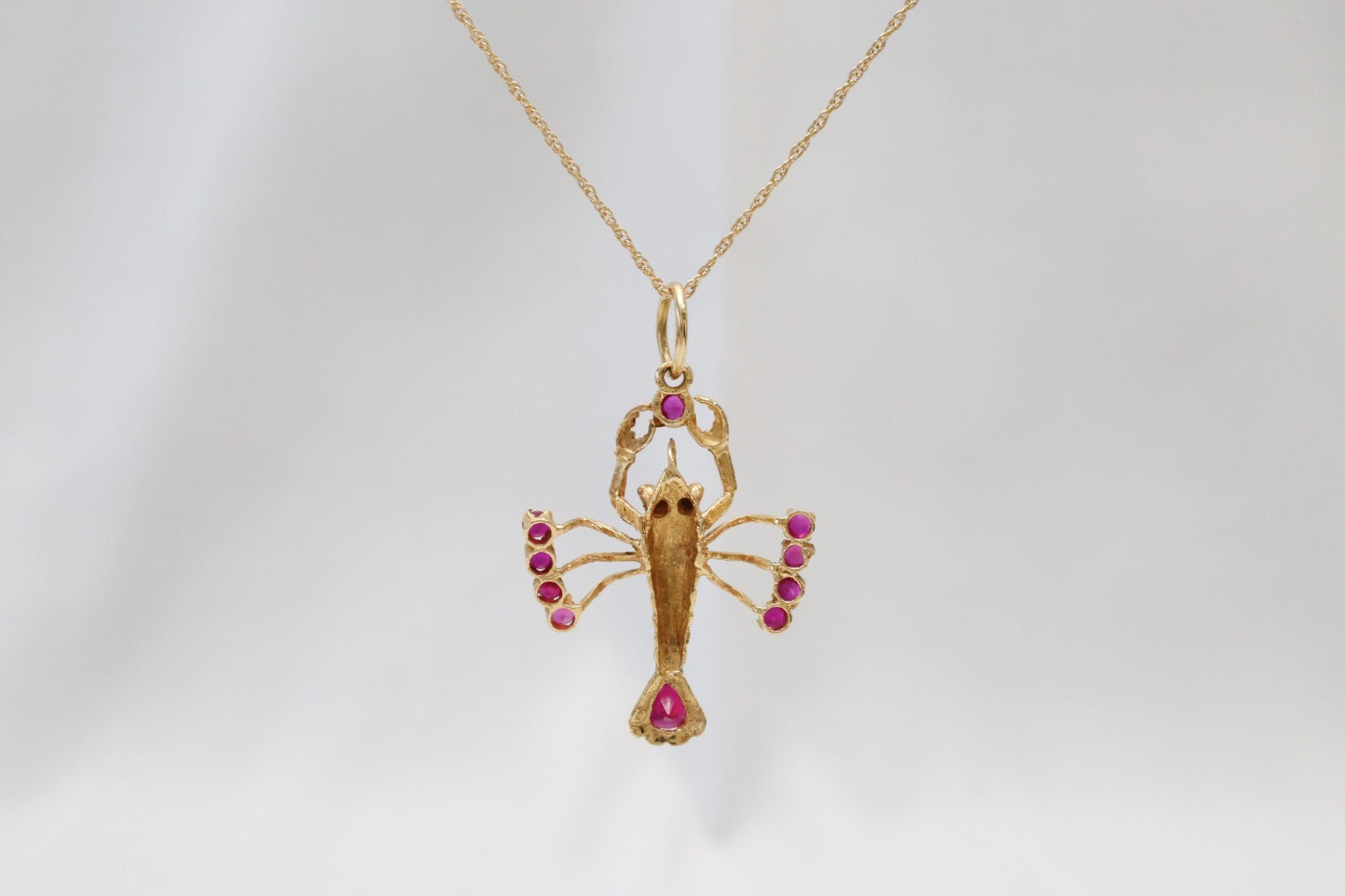 18k Yellow Gold Ruby Lobster Pendant, 4.2g