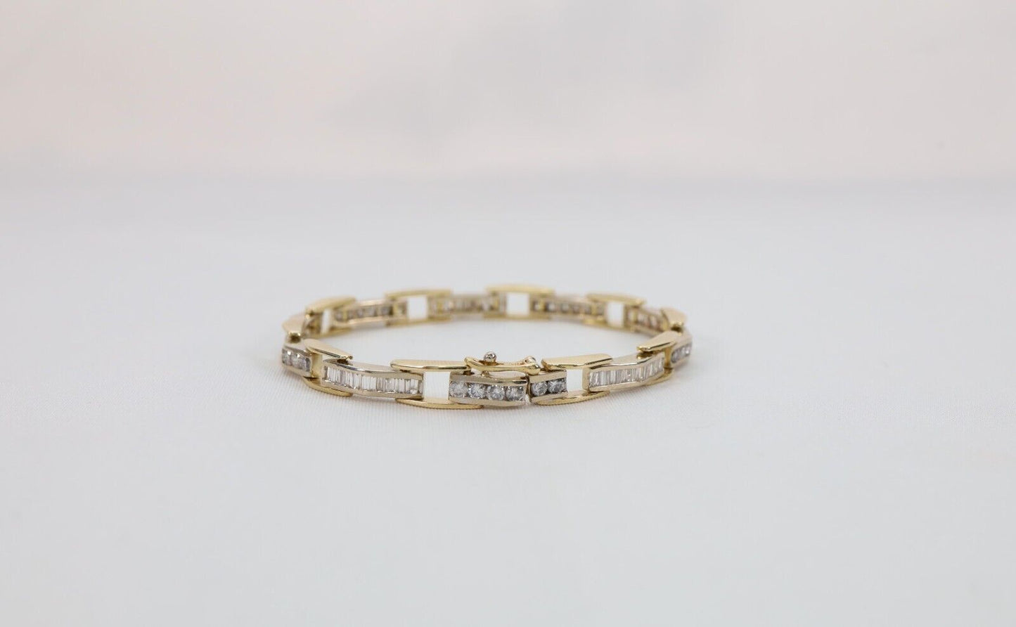 14k Yellow Gold Diamond Link Bracelet, 7.5 inches - 17.5g