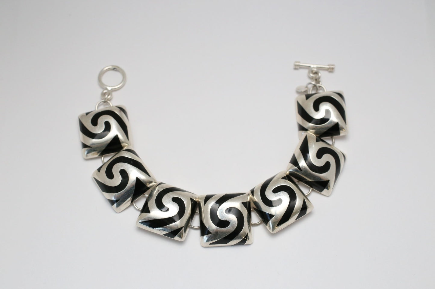 Vintage Sterling Silver Swirl Panel Bracelet, 8.75 inches - 56.7g