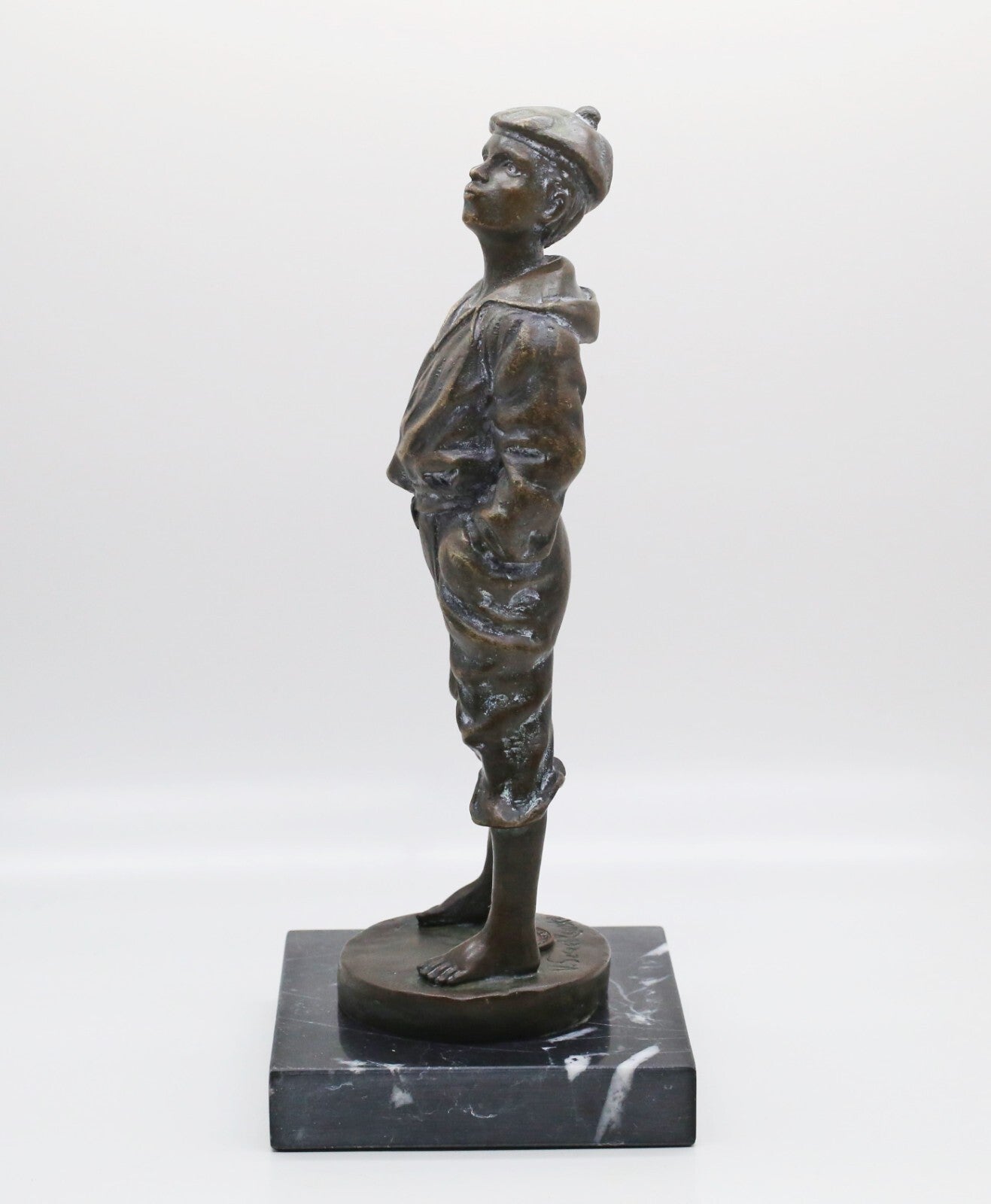 Vintage Bronze Whistling German Boy Sculpture, Signed V. Szczeblewski