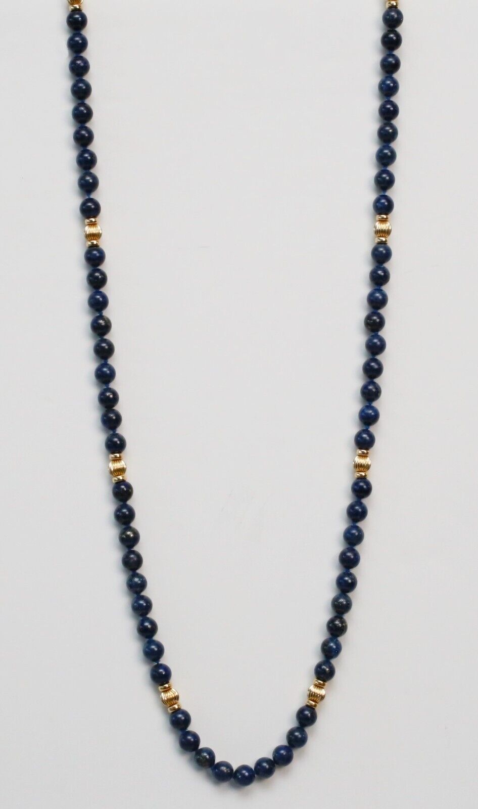 Vintage 14k Yellow Gold Lapis Lazuli Beaded Necklace, 33.0 inches - 72.5g