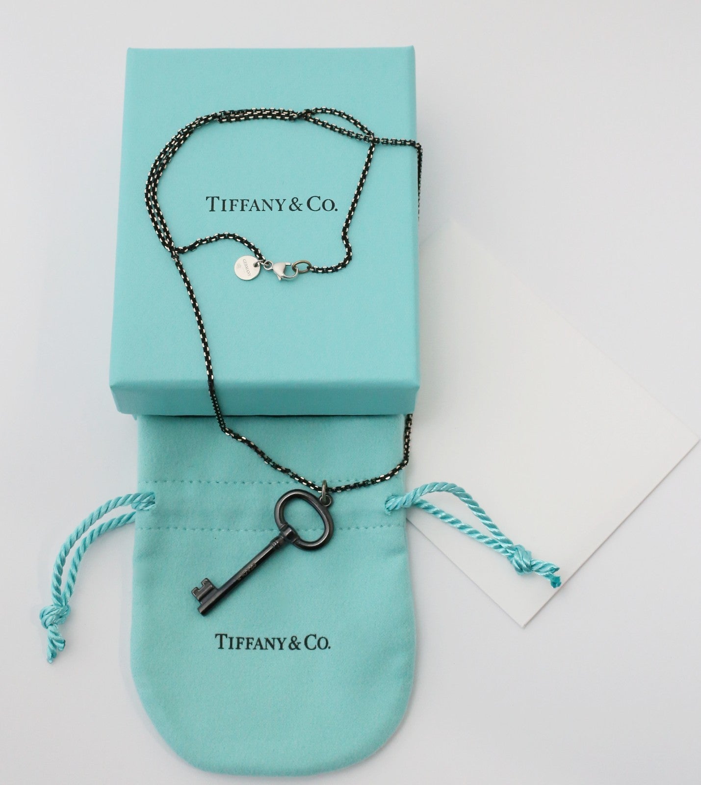 Tiffany & Co Sterling Silver Titanium Key Pendant Necklace, 20 inches