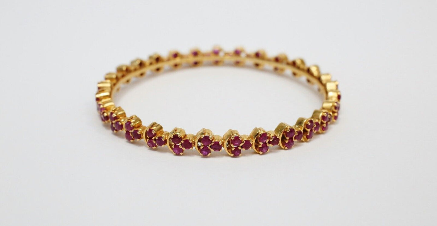 21k Yellow Gold Ruby Bangle, 7 inches - 22.8g