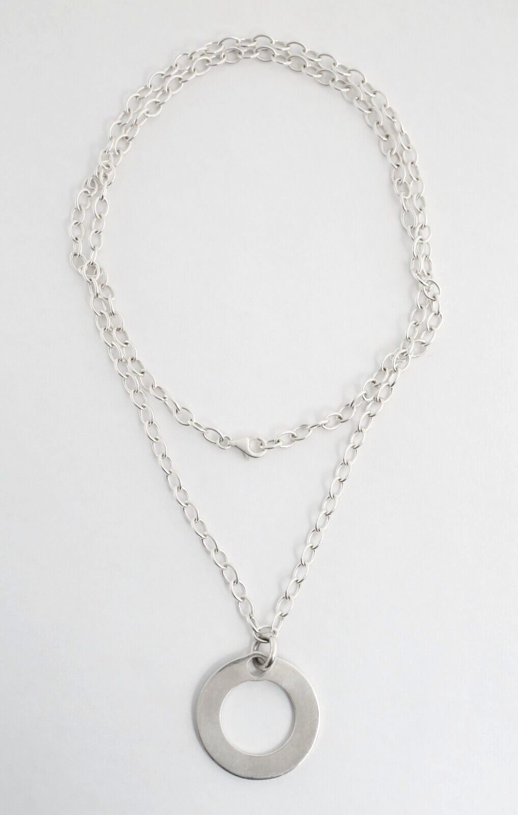 Birks Sterling Silver Circle Pendant Long Necklace, 30 inches - 29.0g