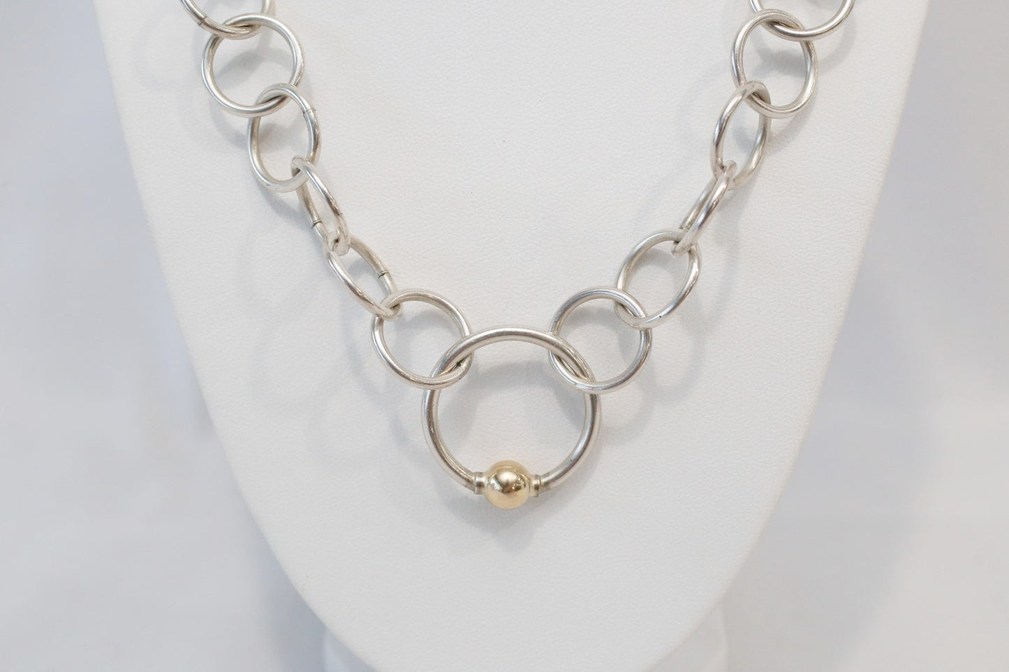 Sterling Silver & 14k Yellow Gold Circle Link Toggle Necklace, 19 inches - 52.2g