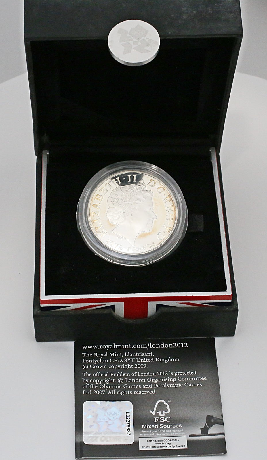 The Royal Mint 2009 Silver Proof Countdown to London Swimming Olympic Coin, 5 Pounds