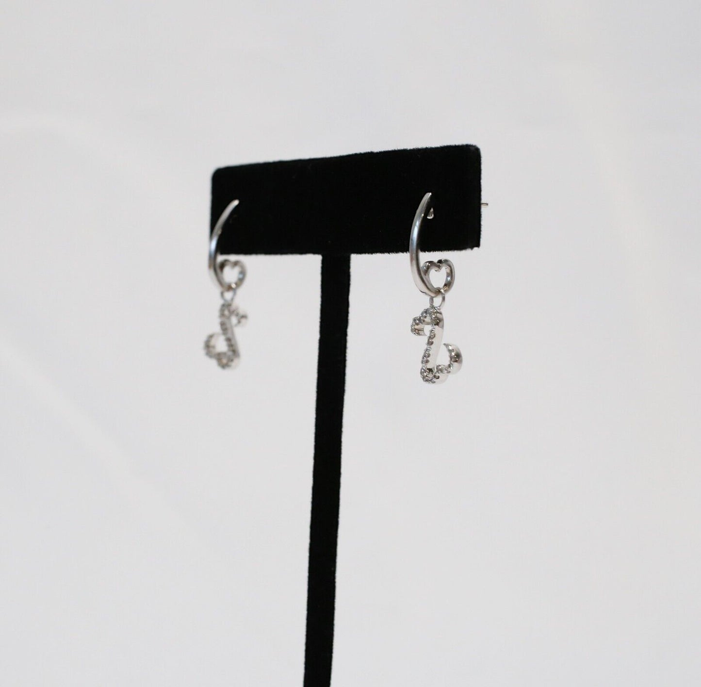 14k White Gold Diamond Open Heart Dangle Earrings, 2.9g