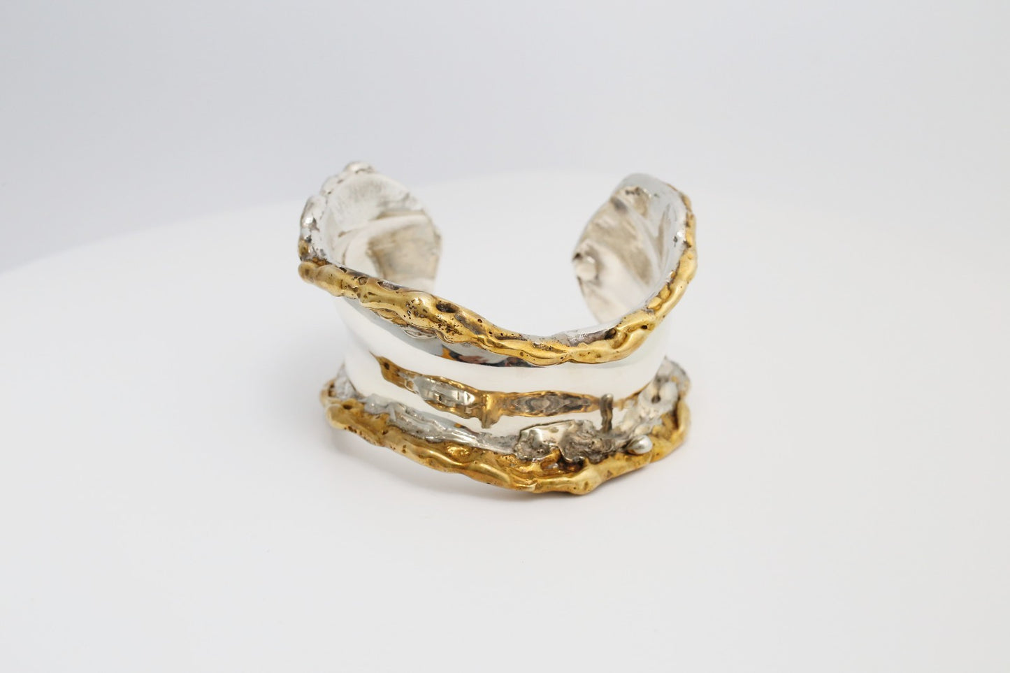 Allen Jacobsen Modernist Silver & Gold Organic Cuff Bracelet, 6.5 inches - 106.5g