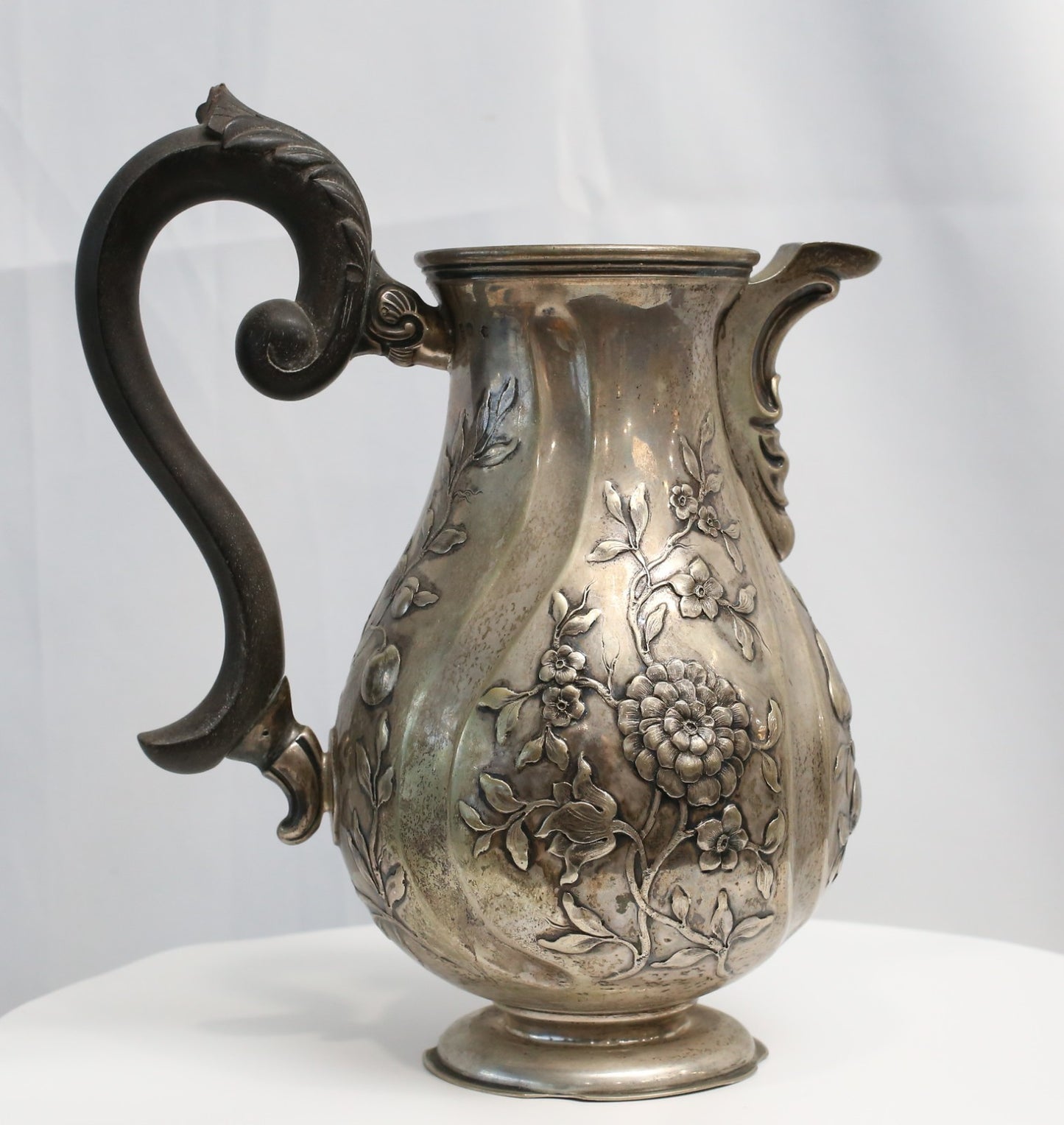 Antique Floral Themed Silver Pitcher - 16.4oz