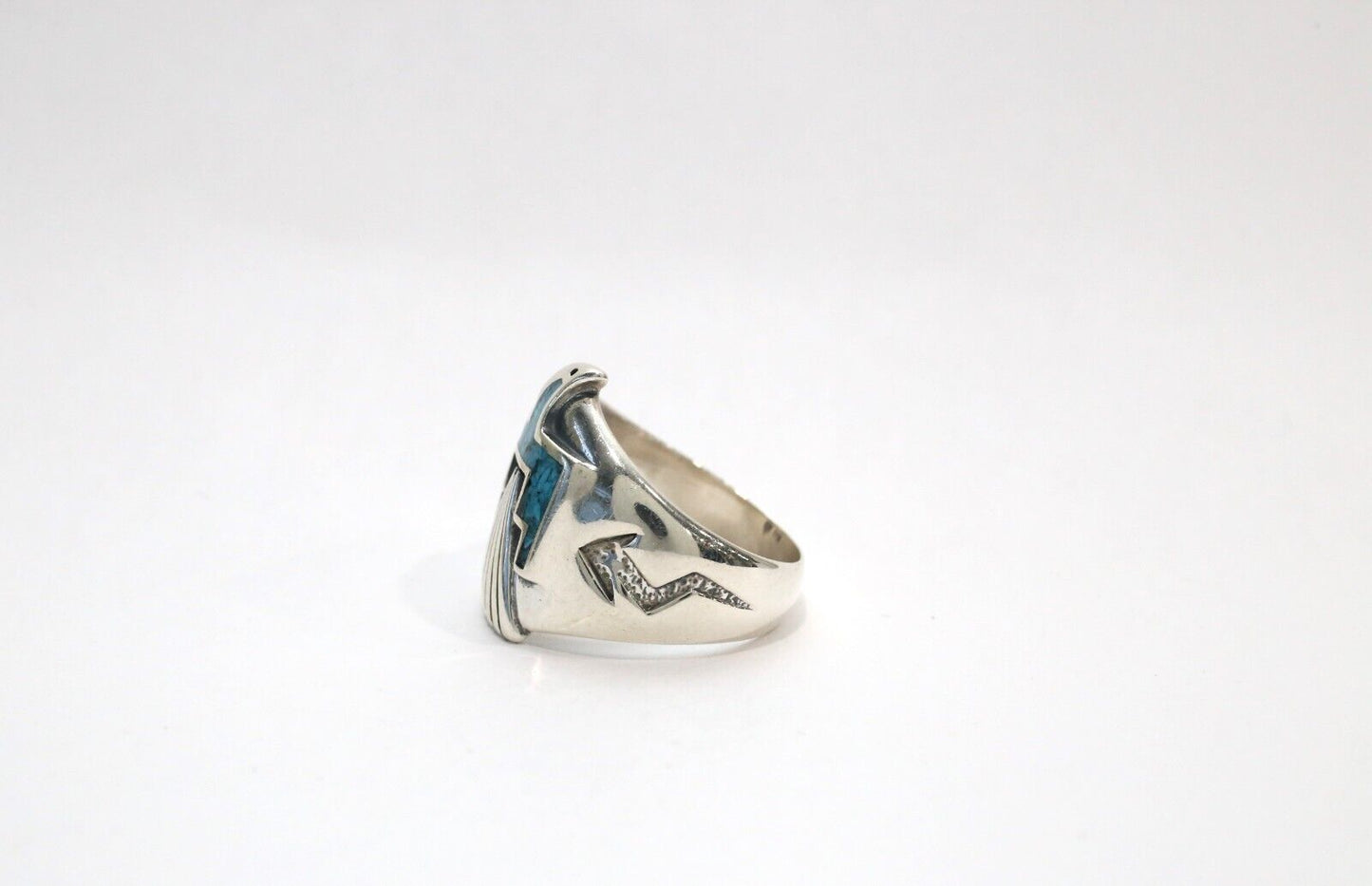 Sterling Silver Native American Turquoise Thunderbird Ring, Size 10 - 12.8g
