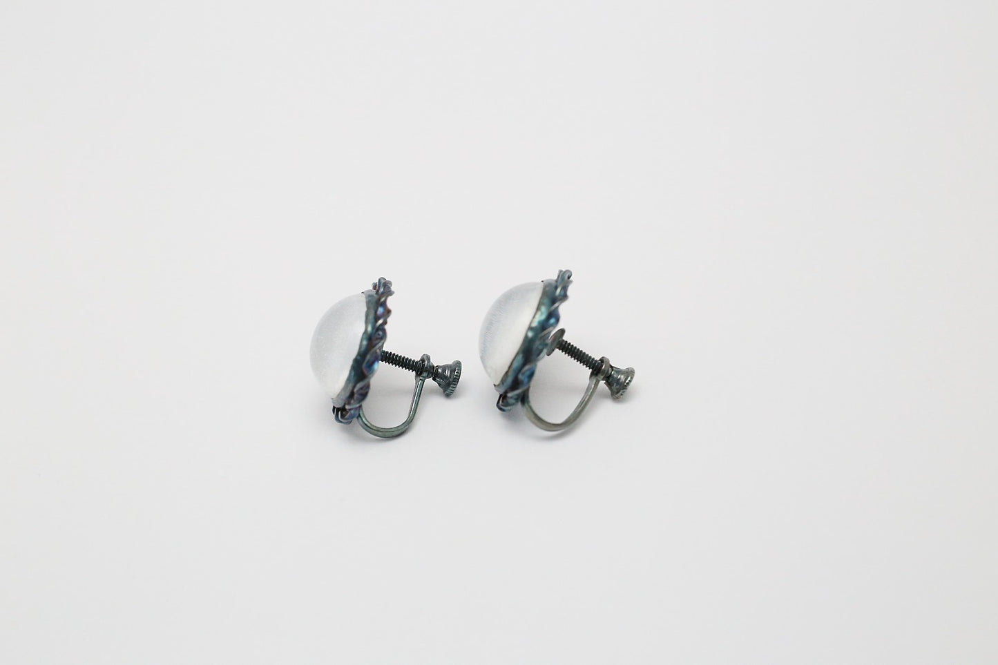 Vintage Sterling Silver Domed Moonstone Earrings, 6.8g