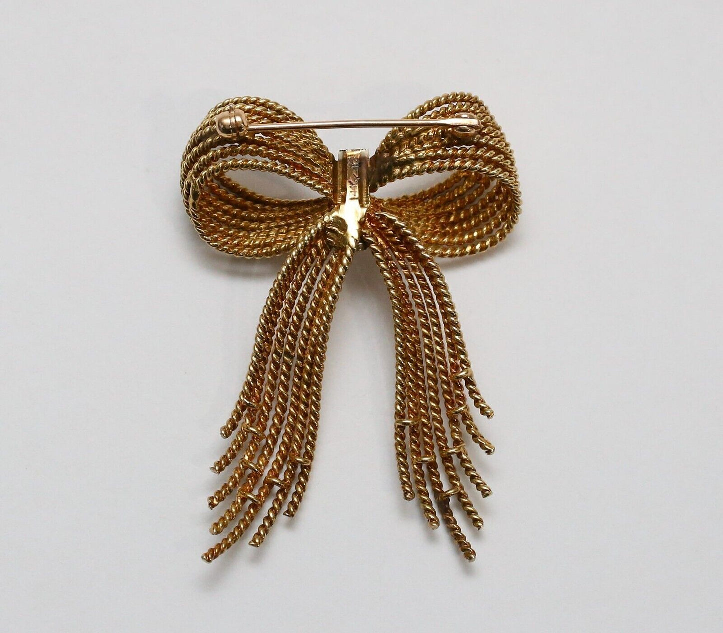 Vintage 14k Yellow Gold Diamond Ribbon Brooch - 13.3g