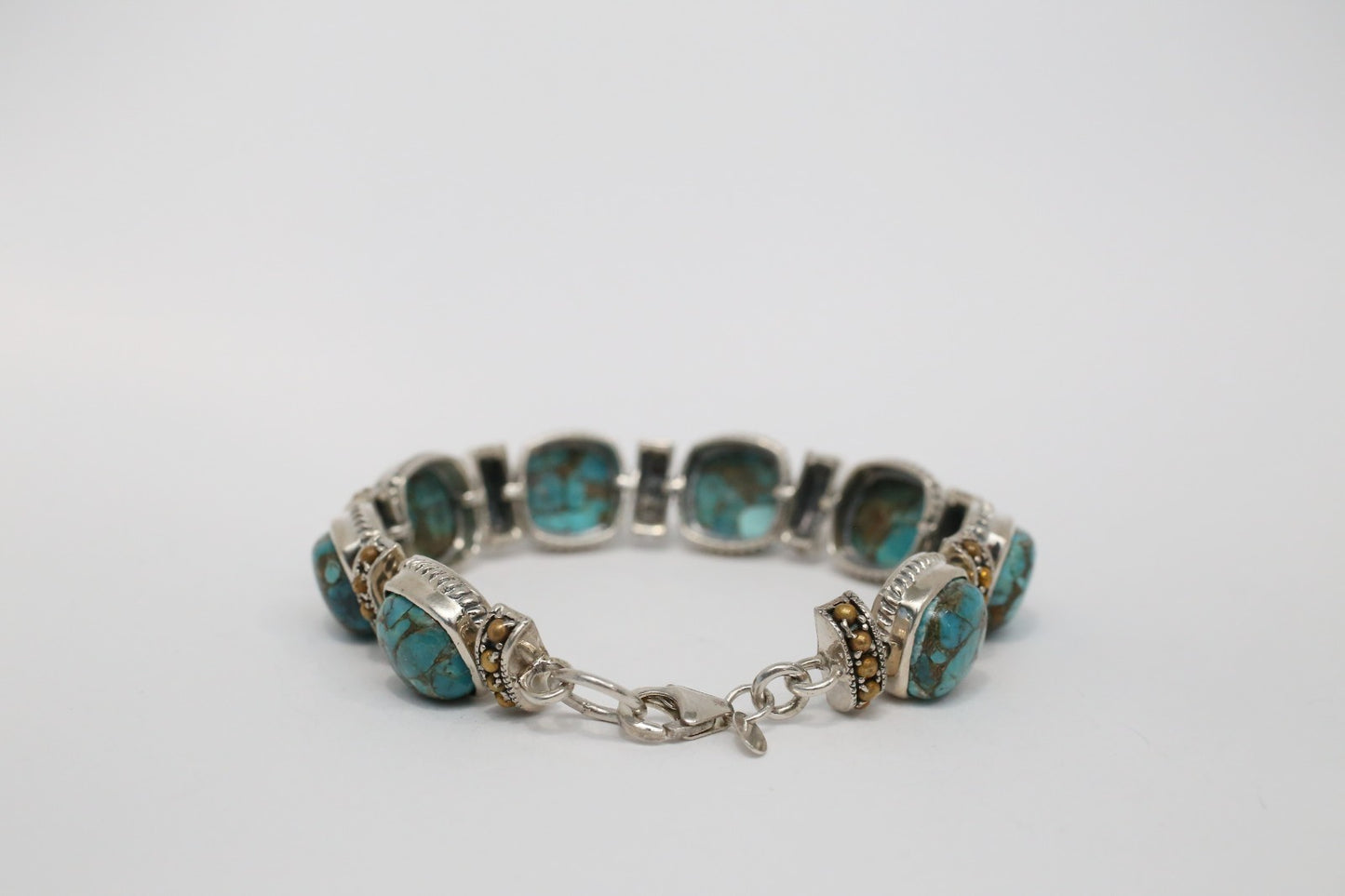 Sterling Silver Turquoise Link Bracelet, 6.5 inches - 28.2g