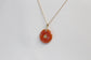 14k Yellow Gold Round Orange-Red Jade Chinese "Good Fortune" Pendant, 3.8g