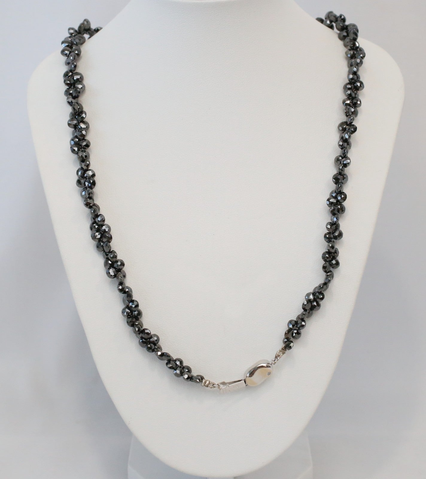 18k White Gold Black Hematite Cluster Necklace, 19 inches - 28.4g