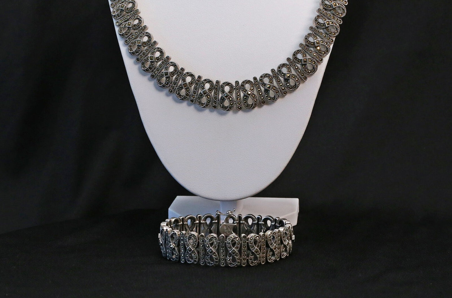 Sterling Silver Infinity Bar Bracelet & Choker Necklace Set, 153.5g