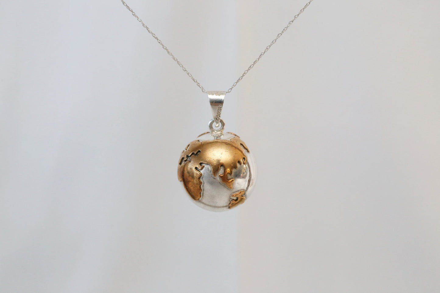 Vintage Sterling Silver Globe Pendant with Bell, 19.1g
