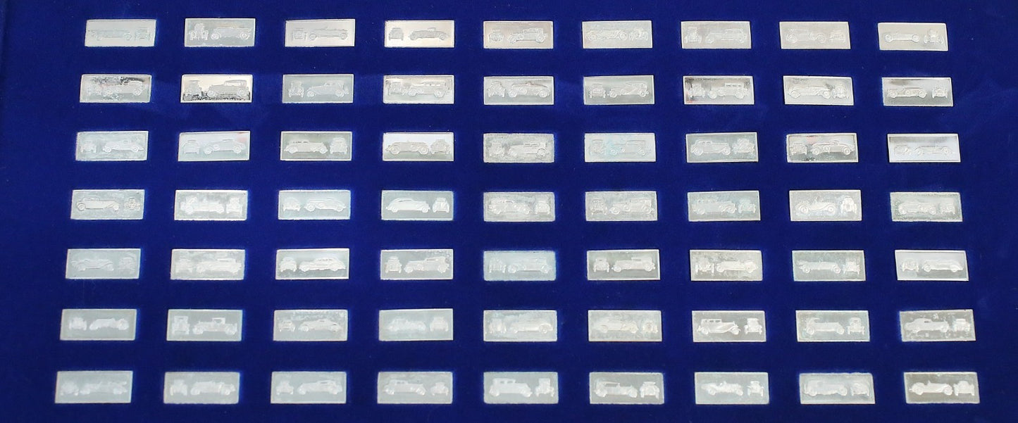 Franklin Mint Sterling Silver Classic Car Miniature Ingot Collection, 63 Piece Set
