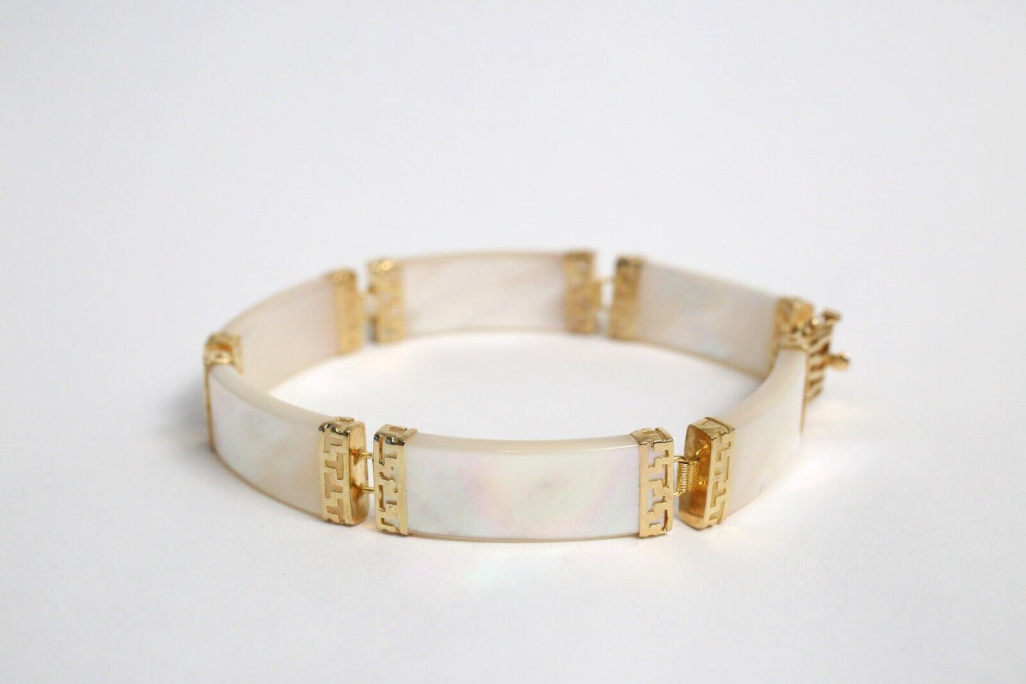 14k Yellow Gold Mother of Pearl Link Bracelet, 7.5 inches - 16.1g