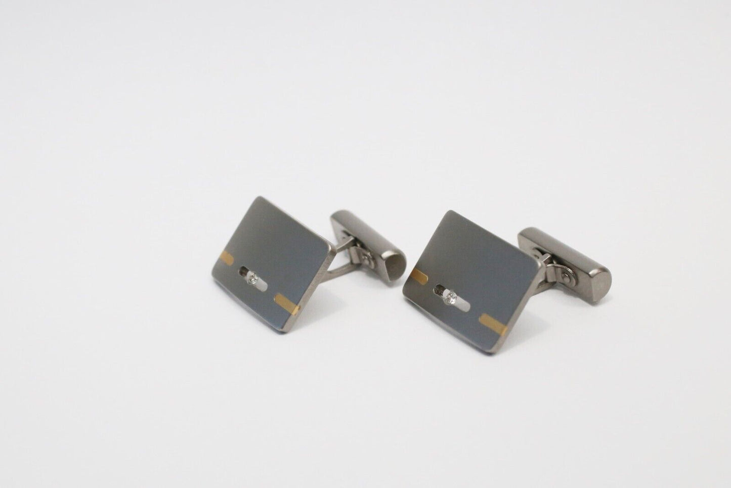 Titanium & 18k Yellow Gold Diamond Rectangle Cufflinks, 5.7g